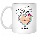 Personalized I Love You with All My Butt Naughty Anniversary Gift for Him Ceramic Coffee Mug - Water Bottle, White, 11 oz. White Mug
