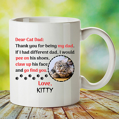 Alternative view of Personalized Custom Photo Cat Dad Thanks For Being My Dad With Picture Ceramic Coffee Mug - Gift For Cat Lover