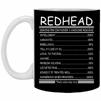 Redhead Nutrition Facts Ceramic Coffee Mug, Black, 11 oz. White Mug