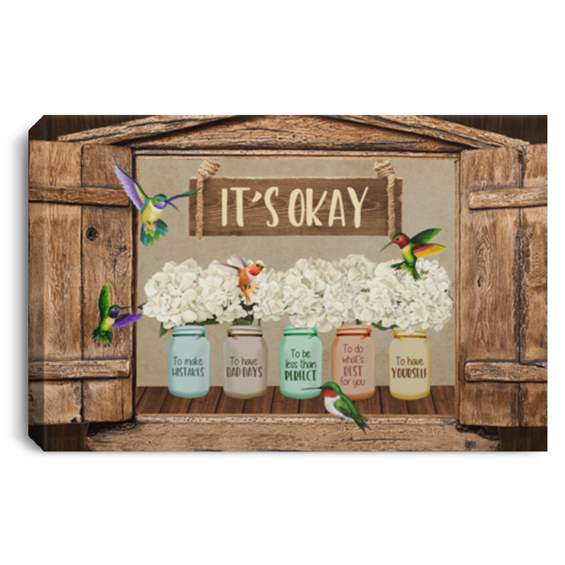 Hummingbird It's Okay To Be Yourself Framed Canvas - Unframed Poster - Inspiration New Day Hummingbird Wall Art, White, 0.75'' Framed Canvas