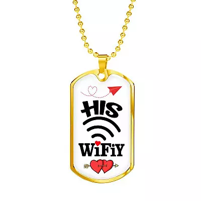 His Wifiy Her Huby Valentine's Day Geek Couple Matching Dog Tag Pendant Necklace Gifts for Her - Dog Tag (Gold Plated)
