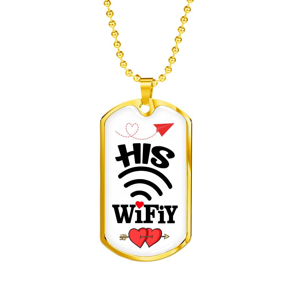 His Wifiy Her Huby Valentine's Day Geek Couple Matching Dog Tag Pendant Necklace Gifts for Her - Dog Tag (Gold Plated)