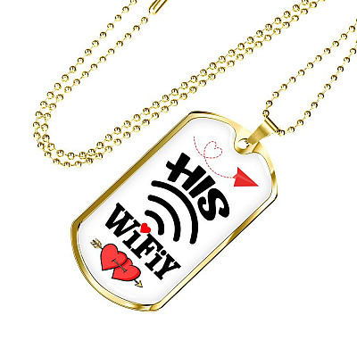His Wifiy Her Huby Valentine's Day Geek Couple Matching Dog Tag Pendant Necklace Gifts for Her - Dog Tag (Gold Plated)