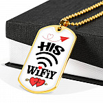 His Wifiy Her Huby Valentine's Day Geek Couple Matching Dog Tag Pendant Necklace Gifts for Her - Dog Tag (Gold Plated)
