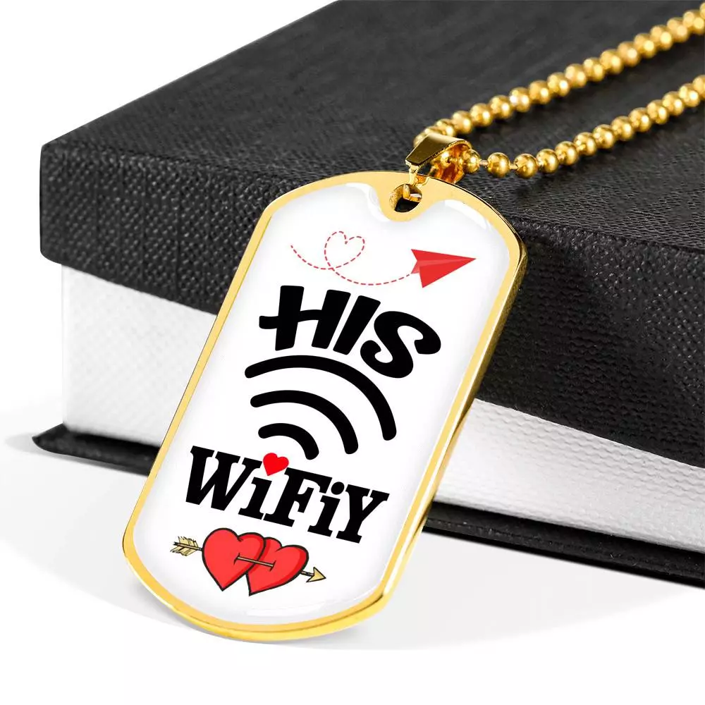 His Wifiy Her Huby Valentine's Day Geek Couple Matching Dog Tag Pendant Necklace Gifts for Her - Dog Tag (Gold Plated)