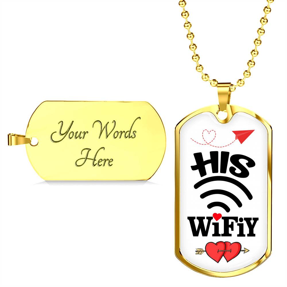 His Wifiy Her Huby Valentine's Day Geek Couple Matching Dog Tag Pendant Necklace Gifts for Her - Dog Tag (Gold Plated)