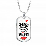 His Wifiy Her Huby Valentine's Day Geek Couple Matching Dog Tag Pendant Necklace Gifts for Her - Dog Tag (Silver)