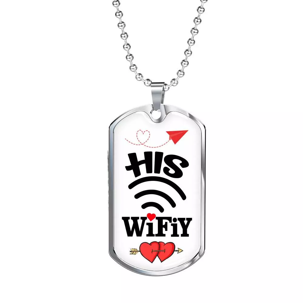 His Wifiy Her Huby Valentine's Day Geek Couple Matching Dog Tag Pendant Necklace Gifts for Her - Dog Tag (Silver)