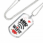 His Wifiy Her Huby Valentine's Day Geek Couple Matching Dog Tag Pendant Necklace Gifts for Her - Dog Tag (Silver)