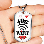 His Wifiy Her Huby Valentine's Day Geek Couple Matching Dog Tag Pendant Necklace Gifts for Her - Dog Tag (Silver)