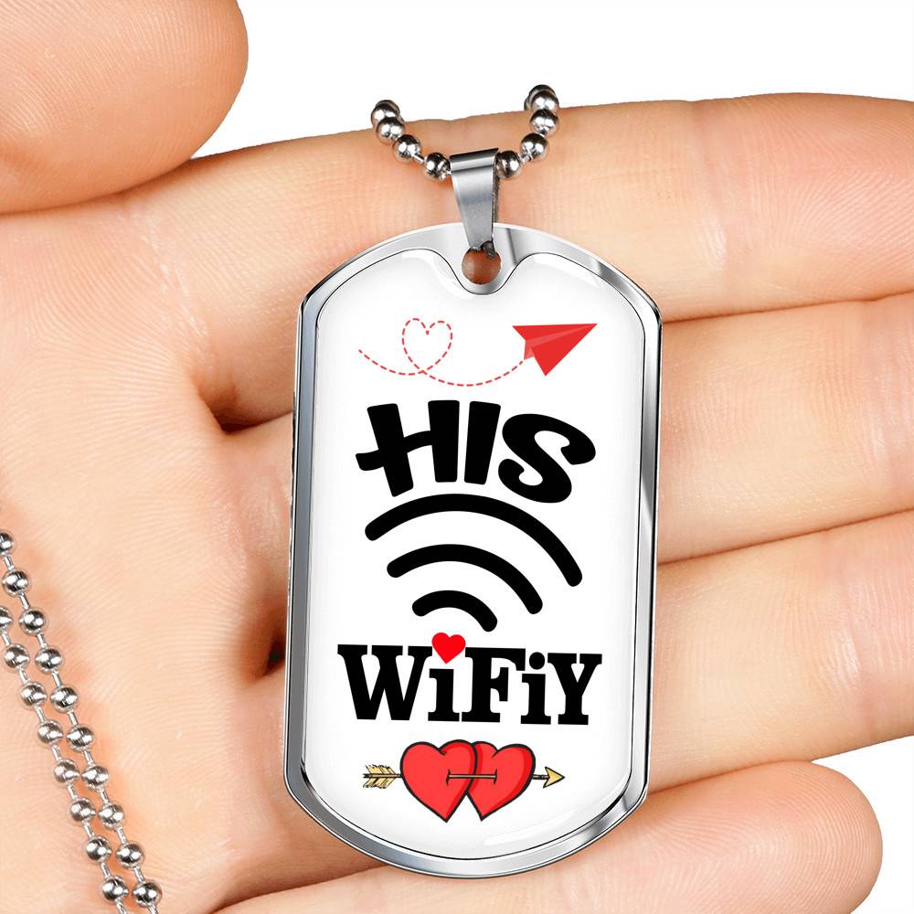 His Wifiy Her Huby Valentine's Day Geek Couple Matching Dog Tag Pendant Necklace Gifts for Her - Dog Tag (Silver)