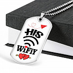 His Wifiy Her Huby Valentine's Day Geek Couple Matching Dog Tag Pendant Necklace Gifts for Her - Dog Tag (Silver)