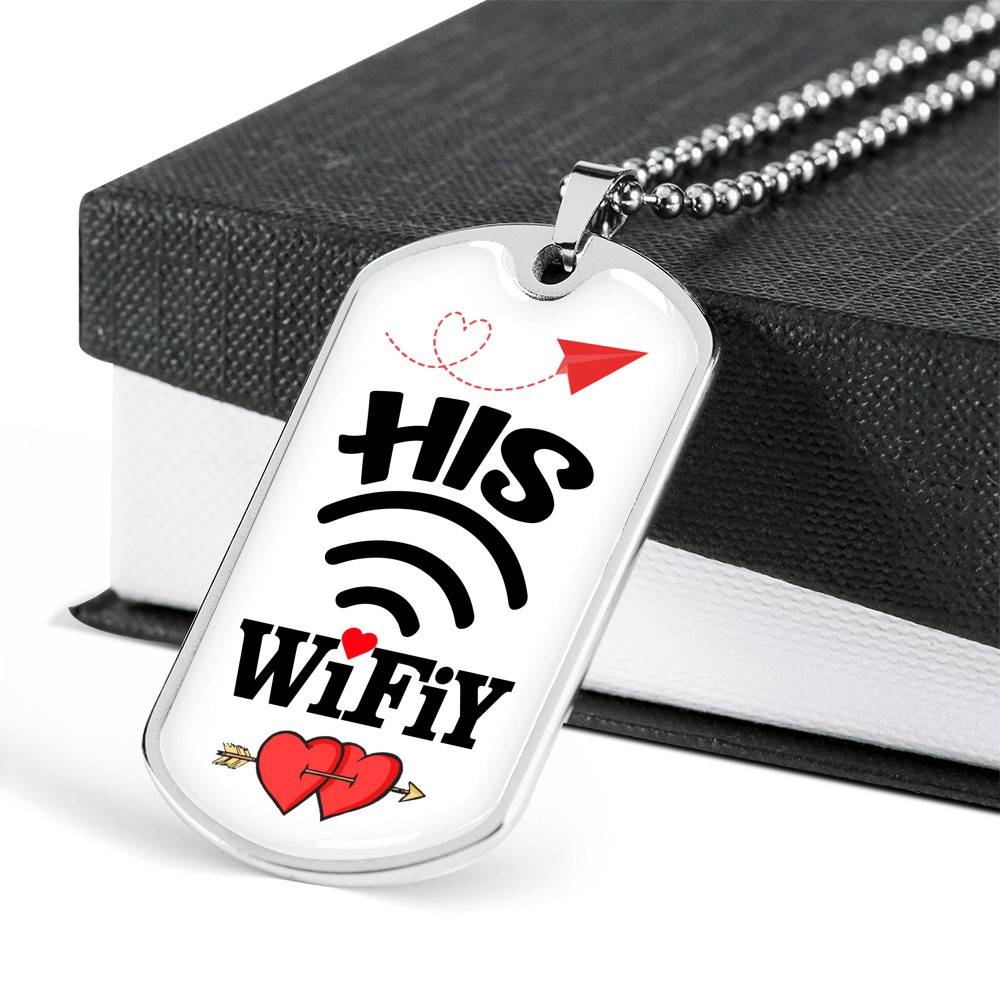 His Wifiy Her Huby Valentine's Day Geek Couple Matching Dog Tag Pendant Necklace Gifts for Her - Dog Tag (Silver)