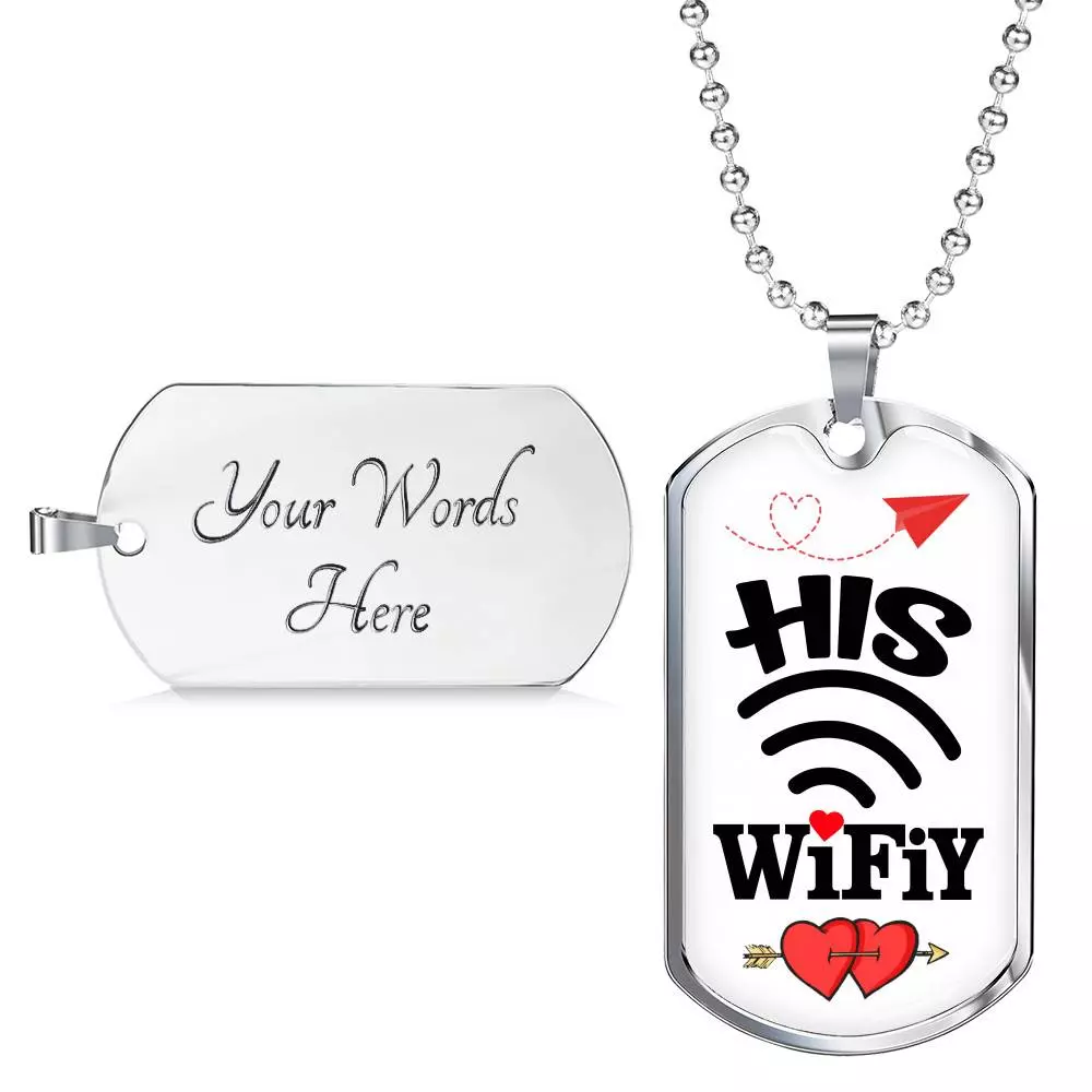 His Wifiy Her Huby Valentine's Day Geek Couple Matching Dog Tag Pendant Necklace Gifts for Her - Dog Tag (Silver)