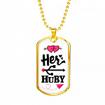 Her Huby His Wifiy Valentine's Day Geek Couple Matching Dog Tag Pendant Necklace Gifts for Him - Dog Tag (Gold Plated)