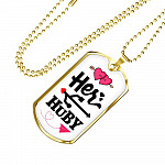 Her Huby His Wifiy Valentine's Day Geek Couple Matching Dog Tag Pendant Necklace Gifts for Him - Dog Tag (Gold Plated)