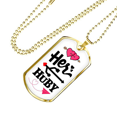 Her Huby His Wifiy Valentine's Day Geek Couple Matching Dog Tag Pendant Necklace Gifts for Him - Dog Tag (Gold Plated)