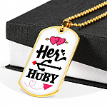 Her Huby His Wifiy Valentine's Day Geek Couple Matching Dog Tag Pendant Necklace Gifts for Him - Dog Tag (Gold Plated)