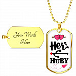 Her Huby His Wifiy Valentine's Day Geek Couple Matching Dog Tag Pendant Necklace Gifts for Him - Dog Tag (Gold Plated)