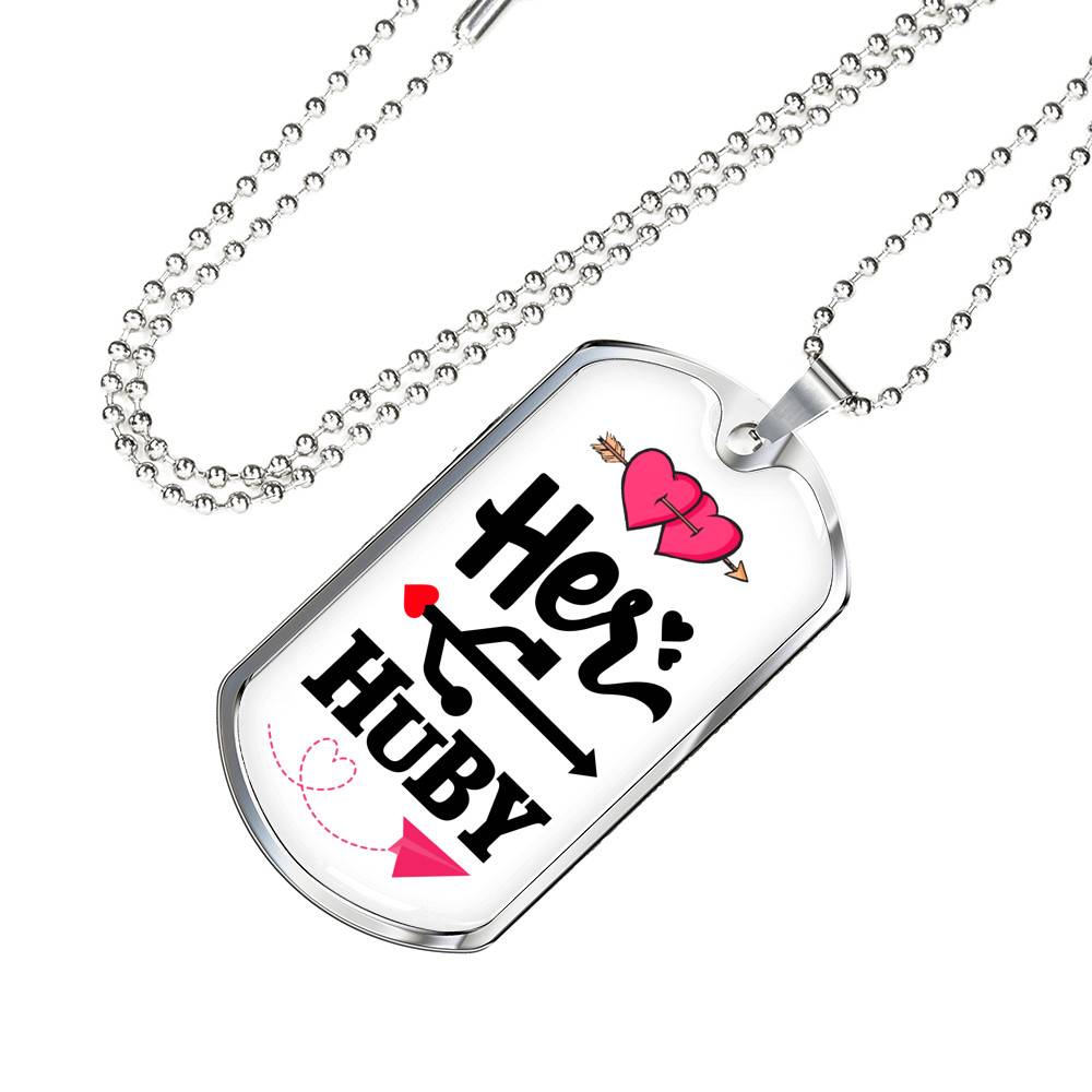 Her Huby His Wifiy Valentine's Day Geek Couple Matching Dog Tag Pendant Necklace Gifts for Him - Dog Tag (Silver)