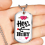 Her Huby His Wifiy Valentine's Day Geek Couple Matching Dog Tag Pendant Necklace Gifts for Him - Dog Tag (Silver)