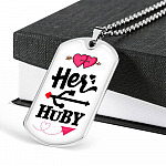 Her Huby His Wifiy Valentine's Day Geek Couple Matching Dog Tag Pendant Necklace Gifts for Him - Dog Tag (Silver)