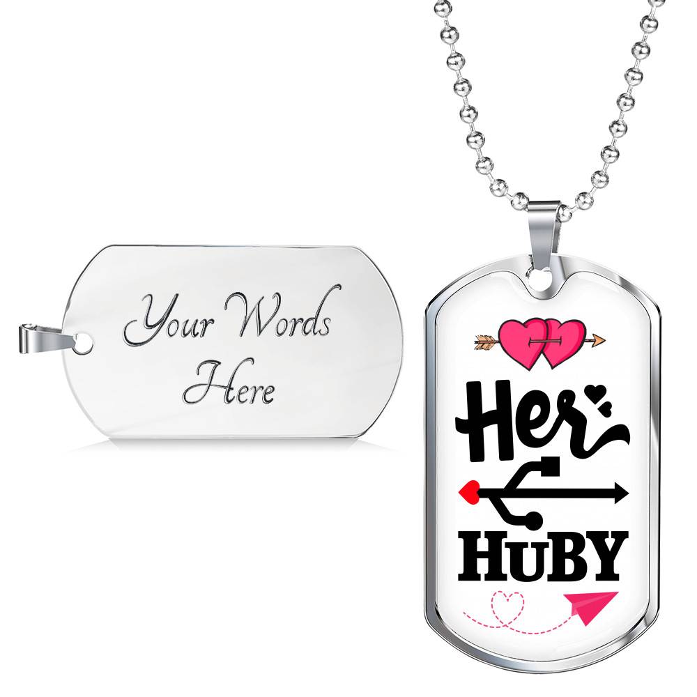 Her Huby His Wifiy Valentine's Day Geek Couple Matching Dog Tag Pendant Necklace Gifts for Him - Dog Tag (Silver)