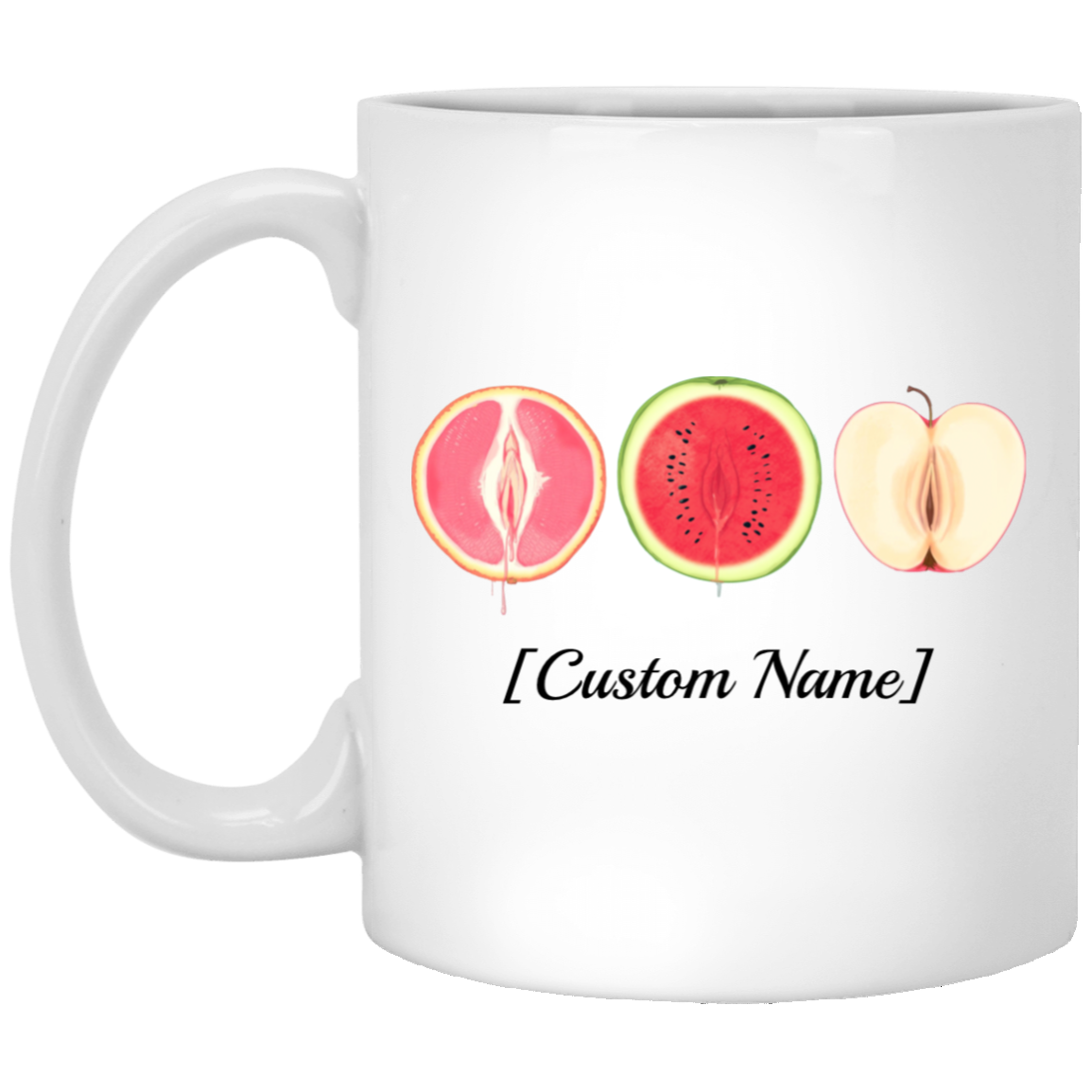 Personalized Vagina Fruit Adult Naughty Valentine Ceramic Coffee Mug - Beer Stein - Water Bottle - Color Changing Mug, White, 11 oz. White Mug