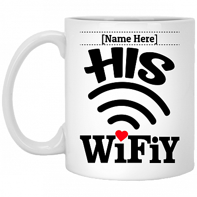 Personalized His Wifiy Her Huby Geek Couple Matching Ceramic Coffee Mug - Beer Stein - Water Bottle - Color Changing Mug, White, 11 oz. White Mug