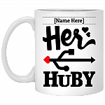 Personalized Her Huby His Wifiy Geek Couple Matching Ceramic Coffee Mug - Beer Stein - Water Bottle - Color Changing Mug, White, 11 oz. White Mug