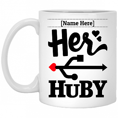 Personalized Her Huby His Wifiy Geek Couple Matching Ceramic Coffee Mug - Beer Stein - Water Bottle - Color Changing Mug, White, 11 oz. White Mug