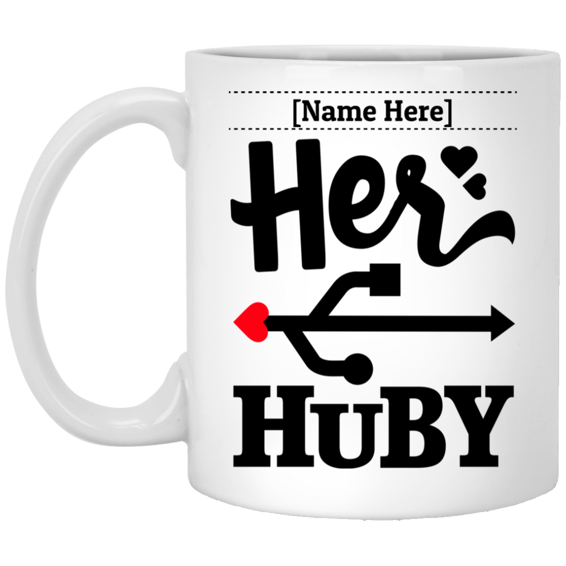 Personalized Her Huby His Wifiy Geek Couple Matching Ceramic Coffee Mug - Beer Stein - Water Bottle - Color Changing Mug, White, 11 oz. White Mug