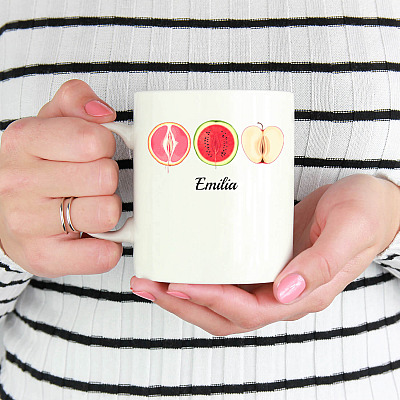 Alternative view of Personalized Vagina Fruit Adult Naughty Valentine Ceramic Coffee Mug - Beer Stein - Water Bottle - Color Changing Mug