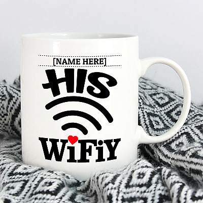 Alternative view of Personalized His Wifiy Her Huby Geek Couple Matching Ceramic Coffee Mug - Water Bottle - Color Changing Mug