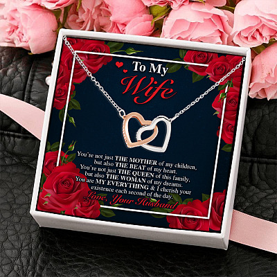 To My Wife You Are My Everything Romantic Anniversary Gift Interlocking Heart Pendant Necklace