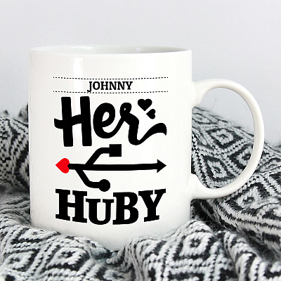 Alternative view of Personalized Her Huby His Wifiy Geek Couple Matching Ceramic Coffee Mug - Water Bottle - Color Changing Mug
