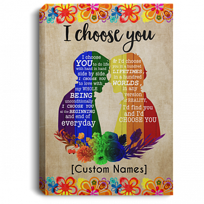 Personalized LGBT Gay Couple I Choose You To Do Life With Hand I Hand Side By Side Framed Canvas Prints - Unframed Poster, White, 0.75'' Framed Canvas