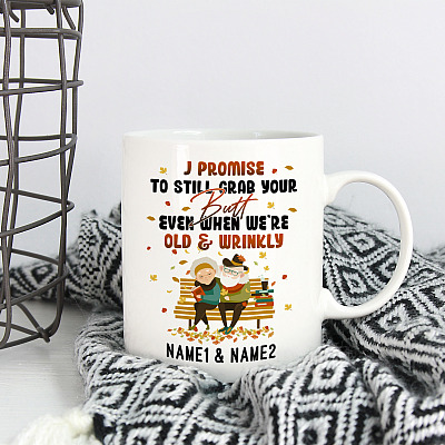 Alternative view of Personalized I Promise to Still Grab Your Butt When We're Old Valentine Gift for Him Ceramic Coffee Mug - Water Bottle