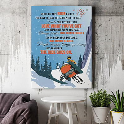 Alternative view of Snowmobile While On This Ride Called Life You Have To Take The Good Snocross Canvas Prints - Unframed Poster