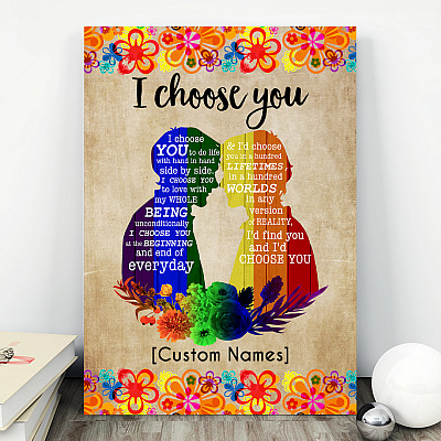Alternative view of Personalized LGBT Gay Couple I Choose You To Do Life With Hand I Hand Side By Side Framed Canvas Prints - Poster