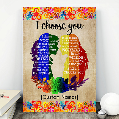 Alternative view of Personalized LGBT Lesbian Couple I Choose You To Do Life With Hand I Hand Side By Side Framed Canvas - Poster