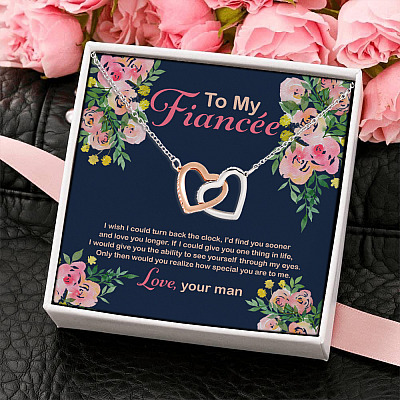 To My Fiancee I Wish I Could Turn Back The Clock Joined Interlocking Hearts Pendant Necklace - Future Wife Gifts