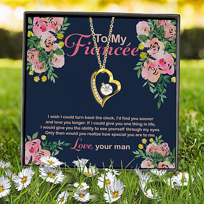 To My Fiancee I Wish I Could Turn Back The Clock Forever Love Heart Pendant Necklace - Future Wife Gifts