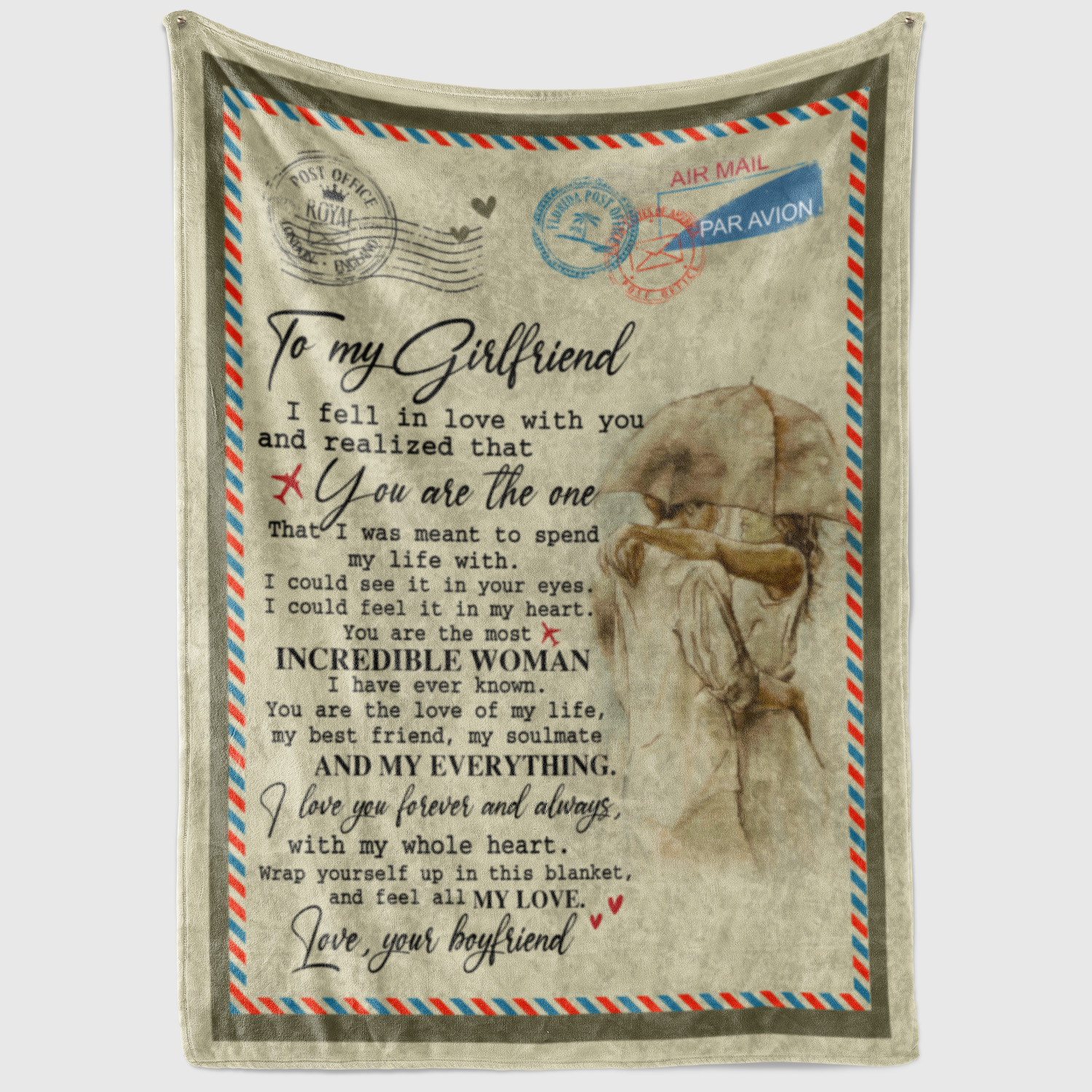 6VT. To My Girlfriend I Fell In Love Letter blanket mockup2