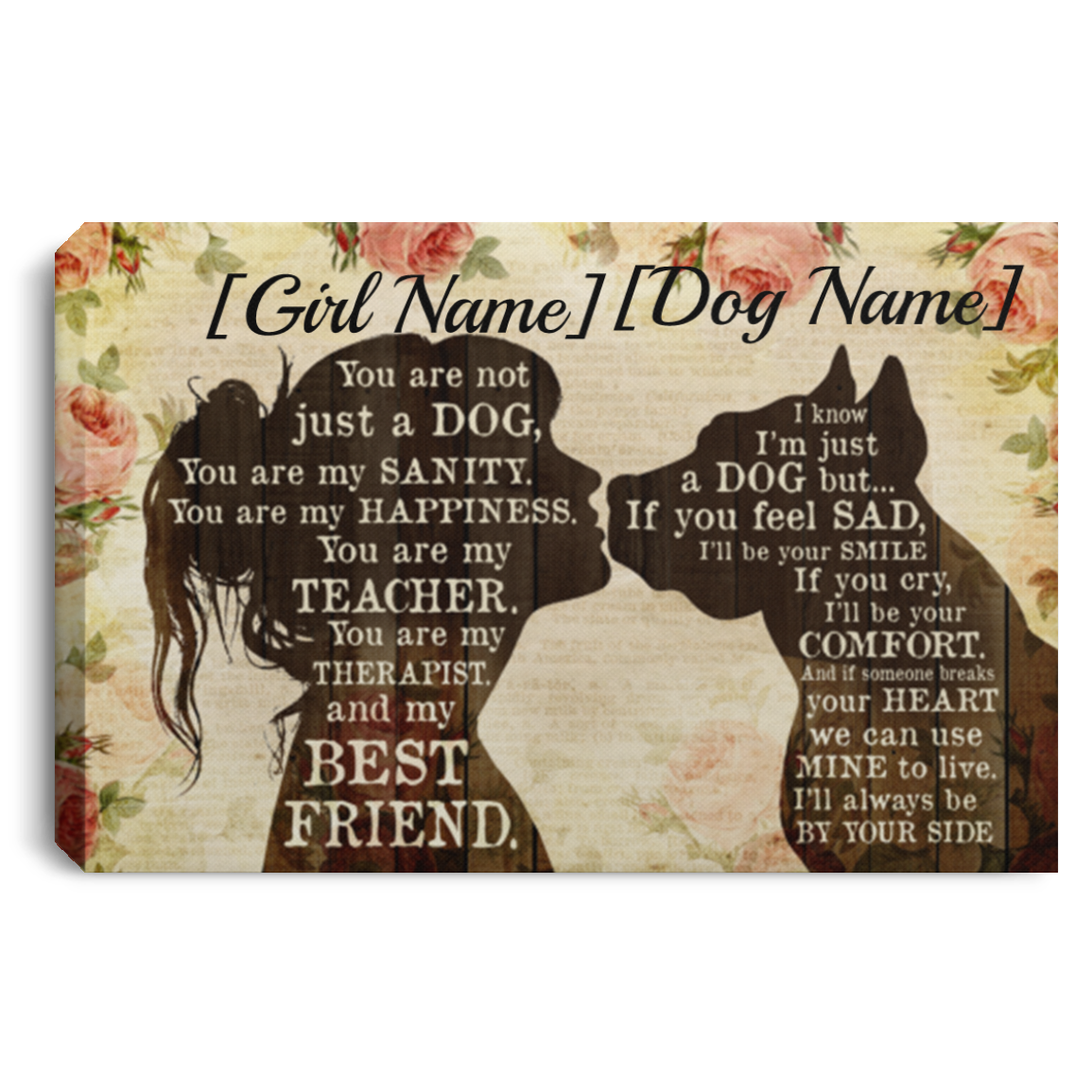 Personalized Pitbull You Are Not Just a Dog You're My Teacher My Best Friend Framed Canvas - Unframed Poster, White, 0.75'' Framed Canvas