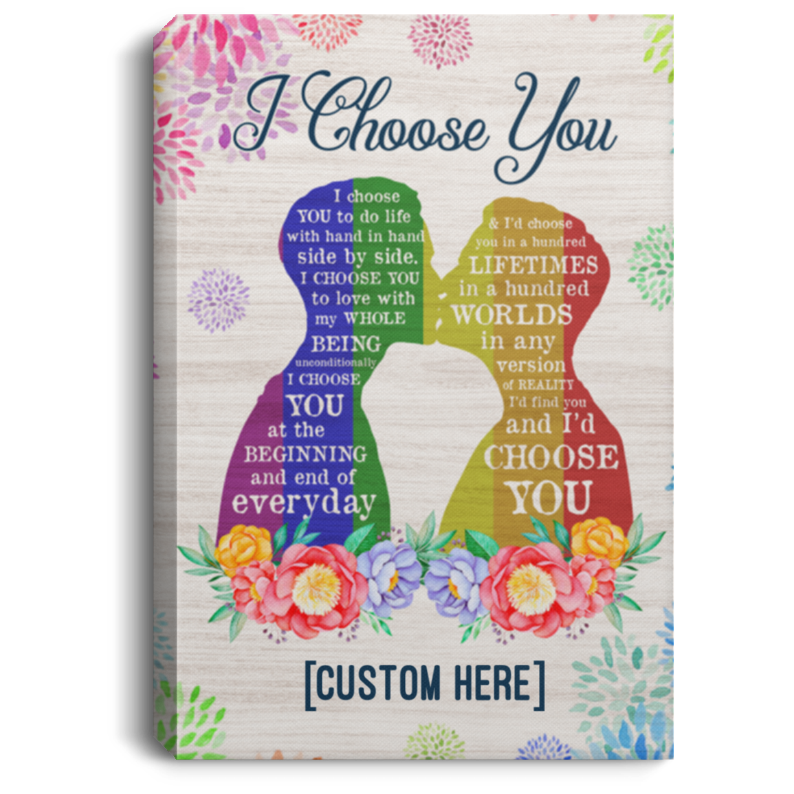 Personalized I Choose You To Do Life With Hand In Hand LGBT Gay Pride Framed Canvas Prints - Unframed Poster, White, 0.75'' Framed Canvas