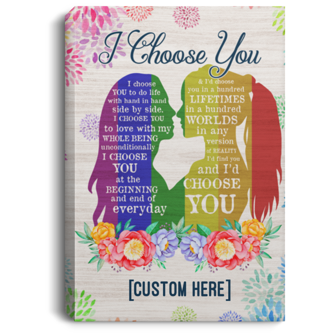 Personalized I Choose You To Do Life With Hand In Hand LGBT Lesbian Pride Framed Canvas Prints - Unframed Poster, White, 0.75'' Framed Canvas