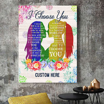 Alternative view of Personalized I Choose You To Do Life With Hand In Hand LGBT Lesbian Pride Framed Canvas Prints - Unframed Poster