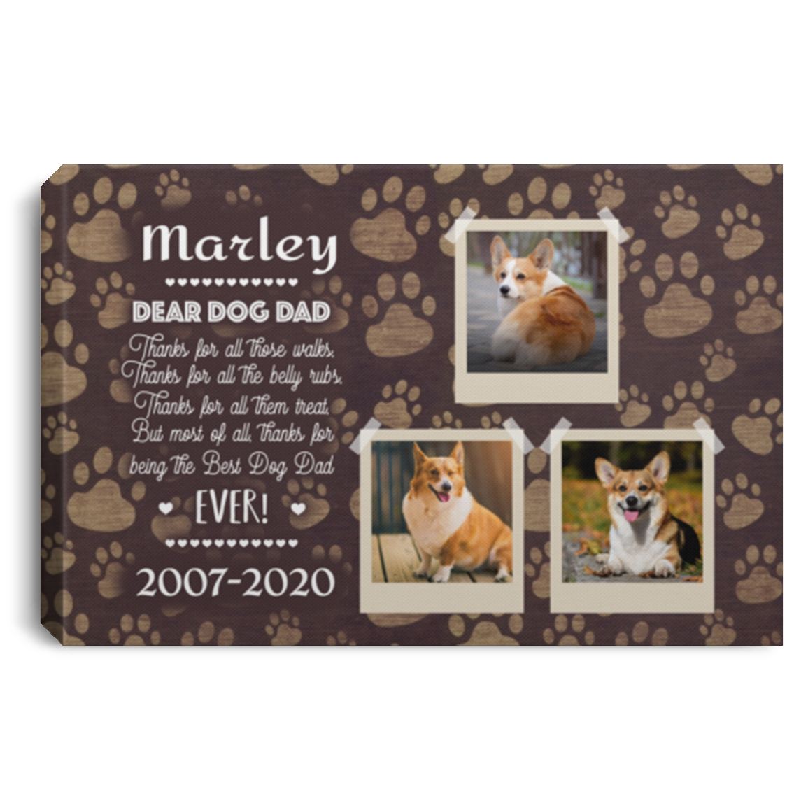 Custom Photo Dog Dad Memorial Gallery Wrapped Framed Canvas Prints - Unframed Poster - Home Decor Wall Art, White, 0.75'' Framed Canvas