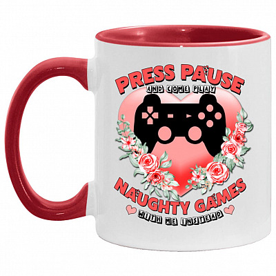 Press Pause Accent Mug, White/Red, 11 oz. Accent Mug
